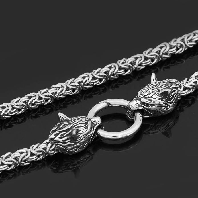 Viking Wolf Head Thor’s Hammer Pendant Necklace – Stainless Steel Norse Amulet Jewelry for Men, Nickel-Free, Gift Box Included