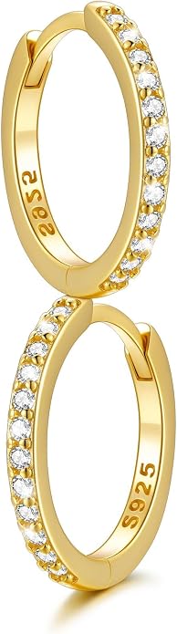 SILVERCUTE 925 Sterling Silver Huggie Hoop Earrings for Women,Hypoallergenic Small Hoop Earrings Lightweight Silver/14K Gold Hoops Cartilage Earrings for Women,8/10/12mm