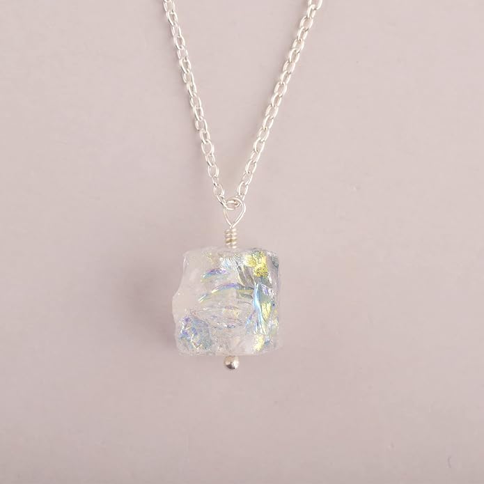 Natural Angel Aura Quartz Crystals Pendant Necklace, Cabochon Gemstone, Energy Healing Crystals, Birthday, Gift for Her, Gemstone Jewelry 18 inch AAA+ Quality