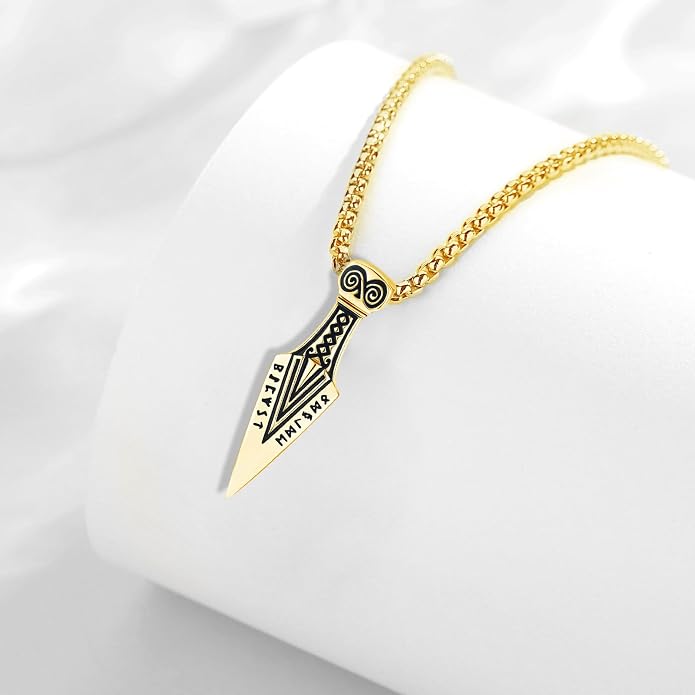 Viking Arrowhead Necklace for Men and Women, 925 Sterling Silver Viking Necklace with Rune Gungnir Spear Arrow head Pendant Jewelry Gifts