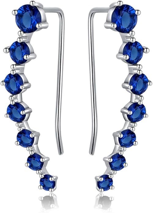 Reffeer Solid 925 Sterling Silver 7 Crystals Cuff Earrings Climber for Women Crawler Earrings Wraps