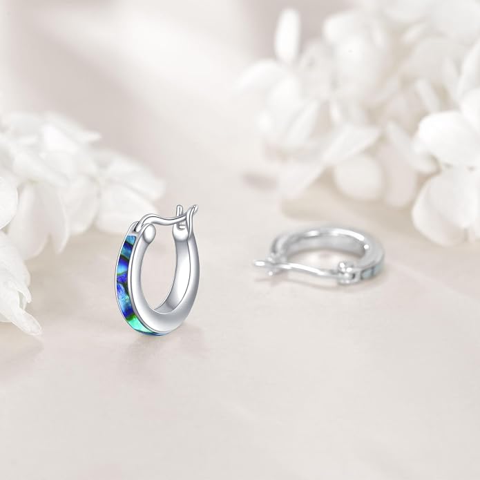 Moonstone/Pink Opal/Blue/Abalone Hoop Earrings for Women Sterling Silver Small Hoop Earrings Teardrop Huggie Earrings Jewelry Gifts