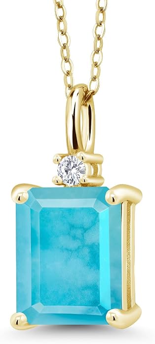 Gem Stone King 925 Sterling Silver Gemstone Birthstone Pendant Necklace for Women | Emerald Cut 10X8MM and Round 2MM | With 18 Inch Chain | Fine Jewelry for Her Mom Wife