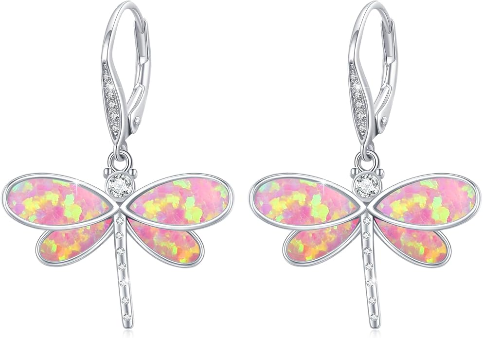 CUOKA MIRACLE Dragonfly Earrings 925 Sterling Silver Hoop Dragonfly Earrings Dangle Drop Opal Earring Dragonflies Jewelry Gifts for Women Wife