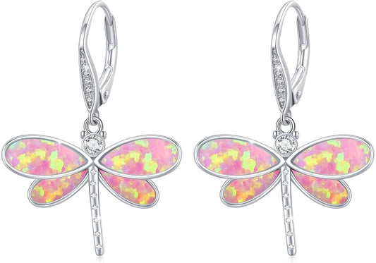 CUOKA MIRACLE Dragonfly Earrings 925 Sterling Silver Hoop Dragonfly Earrings Dangle Drop Opal Earring Dragonflies Jewelry Gifts for Women Wife