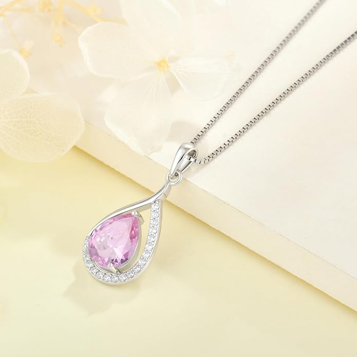 Teardrop Birthstone Necklace for Women 925 Sterling Silver White/Yellow Gold Plated Cubic Zirconia Pendant Necklace Jewelry for Her