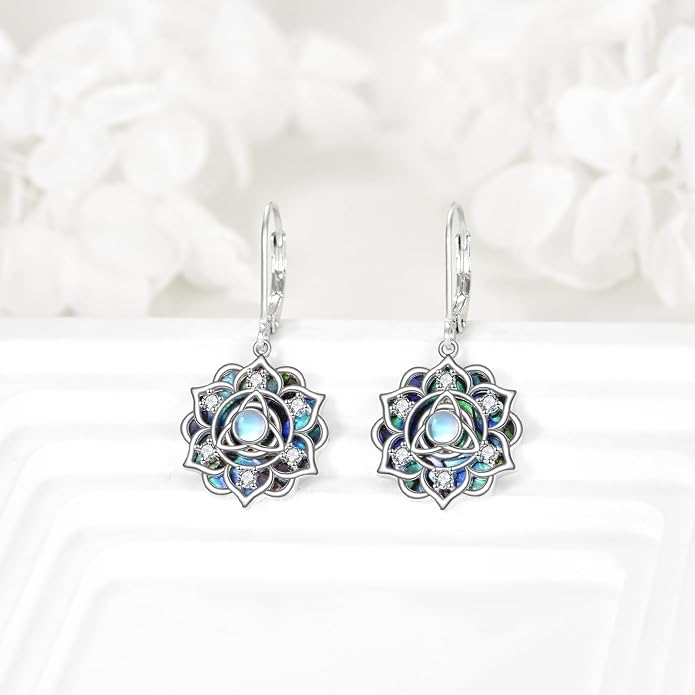 Lotus Earrings Sterling Silver Lotus Flower Dangle Drop Earrings Yoga Jewelry Gifts for Women
