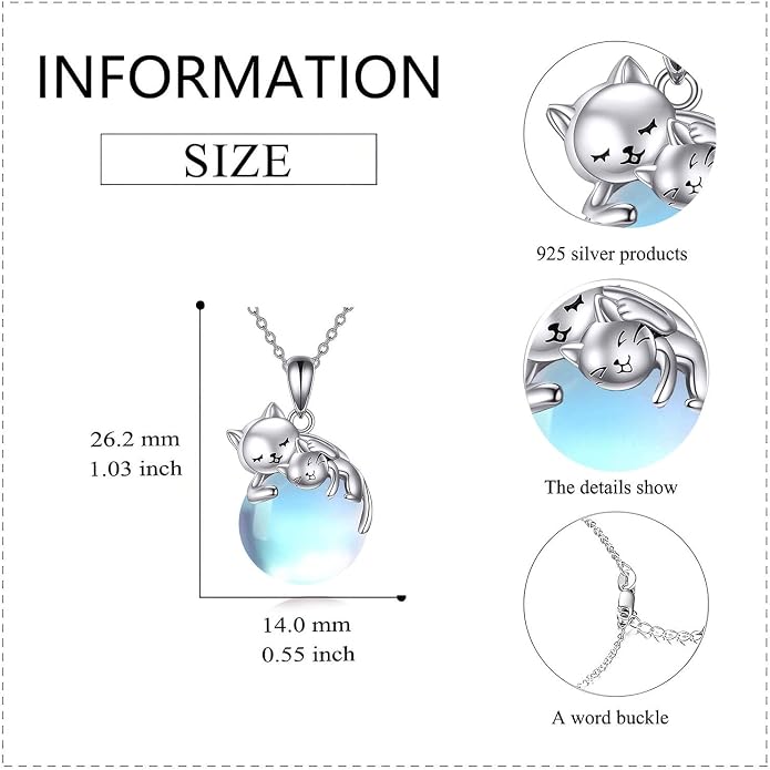 Cat Necklace Sterling Silver Cat Zircon Pendant Gothic Jewelry for Women Animal Lovers Gifts