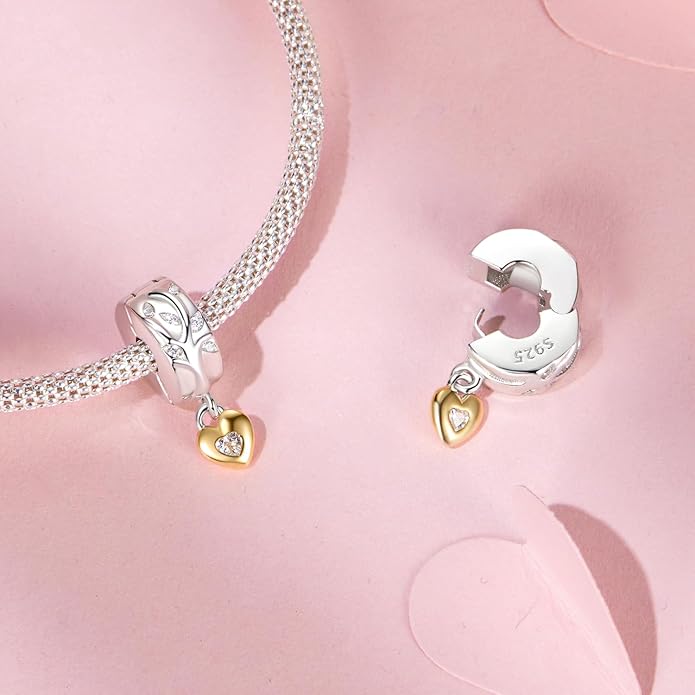 NINGAN 925 Sterling Silver Charm Golden Love Charm Buckle Safety Chain Travel Bead Firefly Dragonfly Pendant, Suitable for Women Bracelet and Necklace as Gift from Mom and Friends