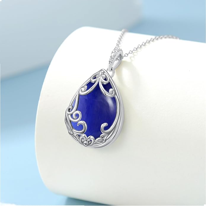 HPQQ Teardrop Necklace 925 Sterling Silver Filigree Gemstone Pendant Necklace Fine Jewelry Birthday Mother's Day Gifts for Women Her Mom