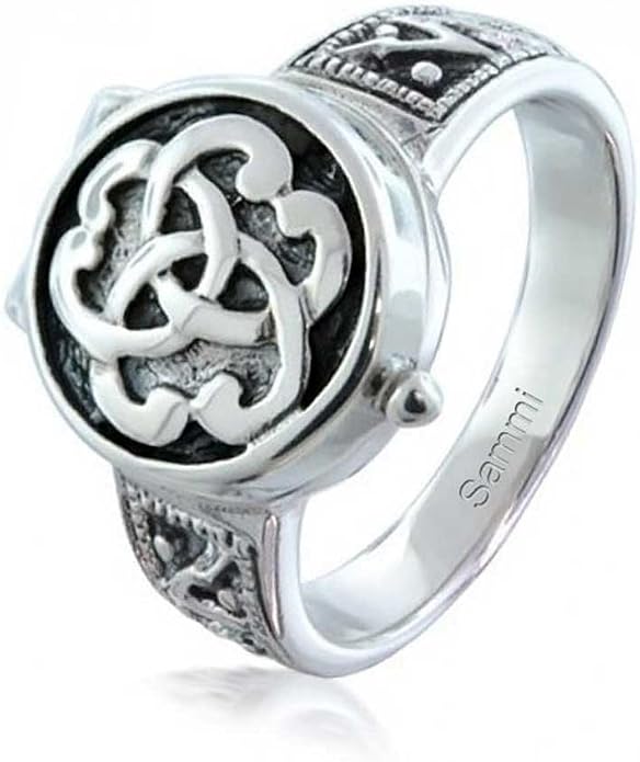 Bling Jewelry Unisex Celtic Knot Friendship Couples Promise Heart Memorial Keepsake Claddagh Signet Locket Poison Ring For Women Men Teen Oxidized .925 Sterling Silver