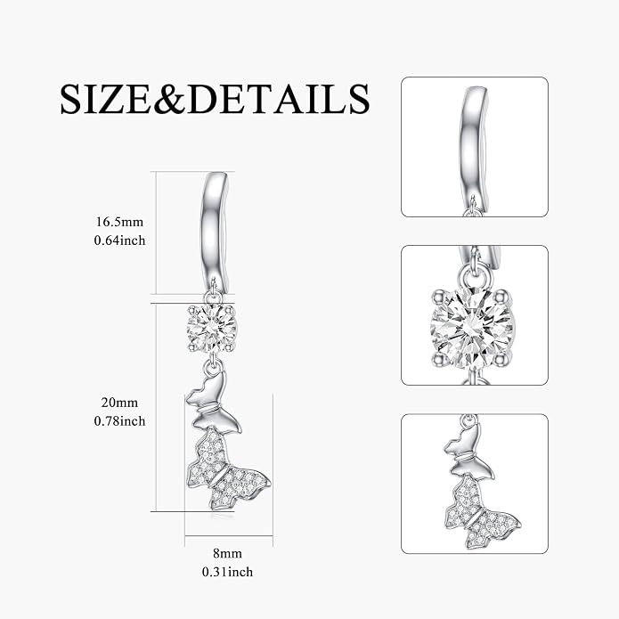 Butterfly Cross Shark Belly Button Ring 925 Sterling Silver Clicker Belly Rings Dangle Navel Ring Hypoallergenic Navel Piercing Belly Piercing Jewelry Gifts for Women