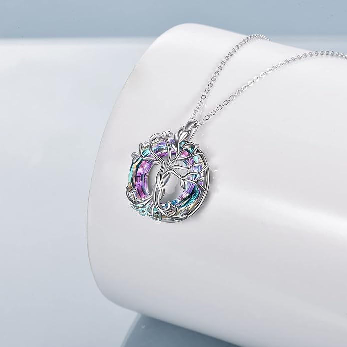 TOUPOP Tree of Life Necklace Gifts for Women 925 Sterling Silver Family Tree Pendant with Crystal Birthday Irish Jewelry Gifts for Women Her Wife Mom