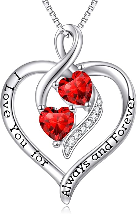 Hancock Forever Love Heart Birthstone Necklaces for Women 925 Sterling Silver Women Pendant Necklace, Mother’s Day Birthday Anniversary Jewelry Gift for Woman Mother Mom Wife Her