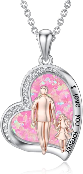 PROESS S925 Sterling Silver Daughter Heart Pendant Necklace from Dad Mom I Love You Forever Jewelry