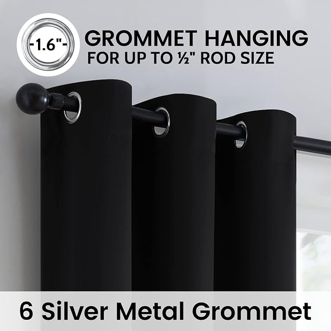 SimpleHome Black 100% Blackout Curtains Room Darkening Living Room 84 Inch | Curtains for Bedroom,Thermal Insulated Grommet Window Drapes,Curtains for Living Room with Black Back,38 x 84 Inch,2 Panels