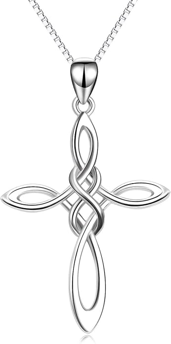 LUHE Celtic Knot Cross Necklace Sterling Silver Birthstone Polished Religious Infinity Celtics Jewelry Gifts for Women