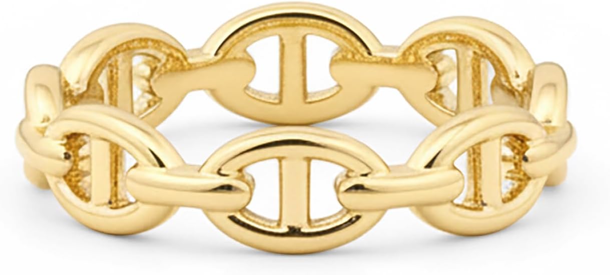 PAVOI Waterproof Link Ring - 14K Gold Plated Link Chain Ring for Women - Stackable Stainless Steel Thin Trendy Jewelry