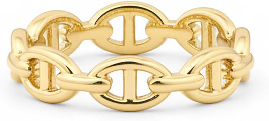 PAVOI Waterproof Link Ring - 14K Gold Plated Link Chain Ring for Women - Stackable Stainless Steel Thin Trendy Jewelry