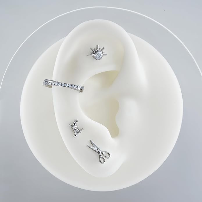 FINE4U 1PC ASTM F136 Titanium 16G Flatback Stud for Tragus, Helix, Conch 6mm 8mm - Screw on Cartilage Earring Piercing Jewelry