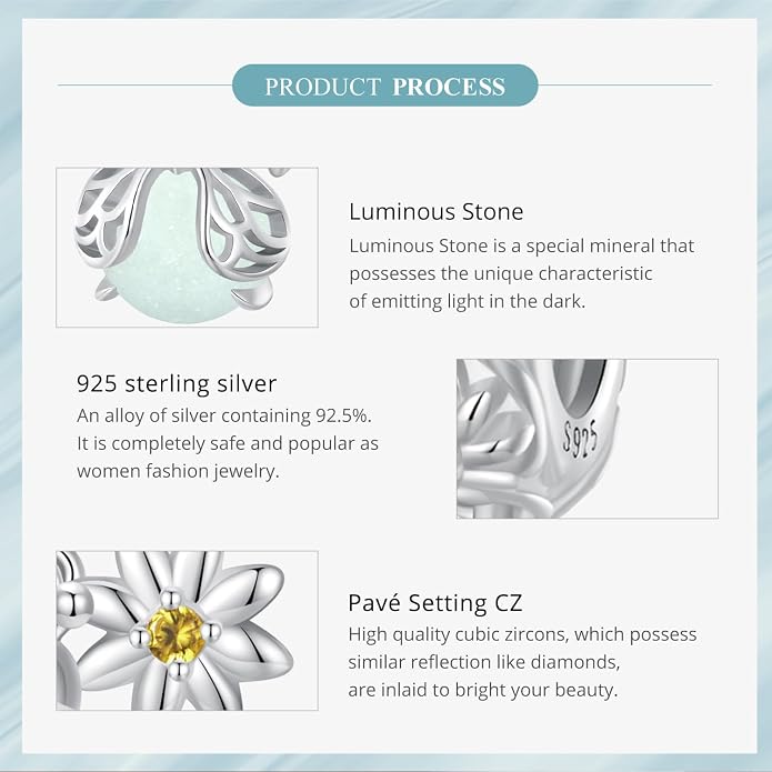 NINGAN 925 Sterling Silver Charm Golden Love Charm Buckle Safety Chain Travel Bead Firefly Dragonfly Pendant, Suitable for Women Bracelet and Necklace as Gift from Mom and Friends