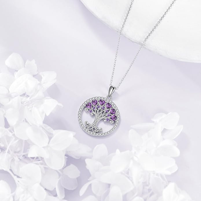 Tree of Life Necklace for Women Birthstones Jewelry for Women Sterling Silver Fine Anniversary Birthday Christmas Wedding Jewelry for Wife Sister