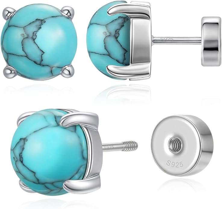 Heart Birthstone Flat Back Stud Earrings, 925 Sterling Silver 18K White Gold Plated, Poke-Free Comfortable Sleep Hypoallergenic Personalized Ear Piercing Jewelry, Mother's Day Birthday Gifts for Women