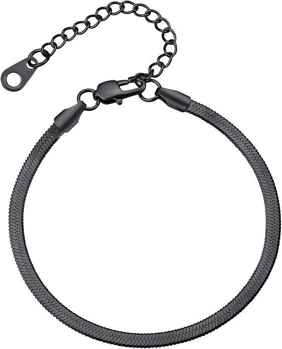 FindChic Elegant Herringbone Snake Chain Anklets/Bracelets 3MM/5MM Width Stainless Steel/18K Gold/Rose Gold Plated/Black 4 Color Options, 8.3'' 8.5'' 10.5'' Length, with Gift Box