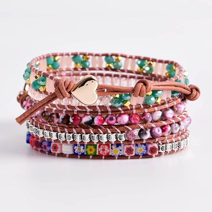 YGLINE Natural Stone Bracelet 3 Wraps Bracelet Handmade Boho Bracelet for Women Bracelet