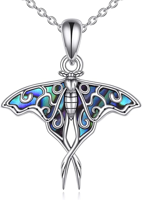 URONE Moth Necklace 925 Sterling Silver Moth Pendant Luna Moth Jewelry Gifts for Women