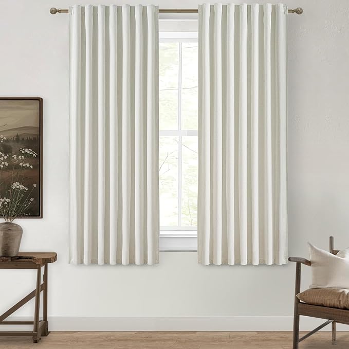 QJmydeco Beige White 54 Inch Curtains Sunblock Curtains for Bedroom 2 Panel Sets, Total Blackout Insulated Curtain for Summer Heat 4-1/2 ft Drapes for 50 Inch Small Window Natural (50" Wx54 L)