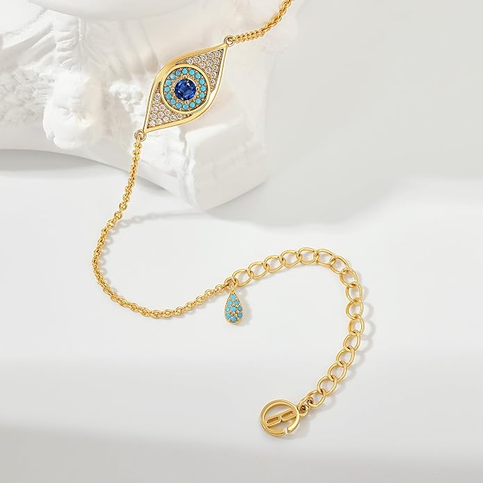 Cicy Bell Womens Evil Eye Anklet 18k Gold Plated Brass Zirconia Trendy Adjustable Dainty Round Vacation Ankle Bracelets Jewelry Gifts