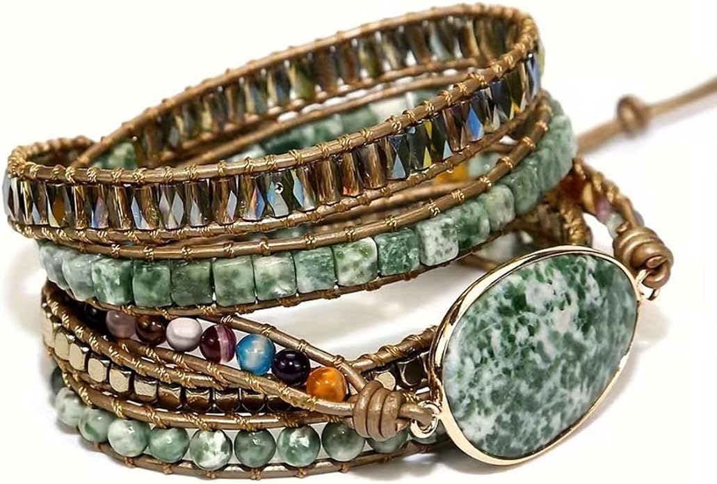 Boho Wrap Bracelet for Women, Handmade Natural Imperial Jasper Multi-Layer Stone Beaded Bracelet, Bohemian Healing Crystal Stone Jewelry Gifts
