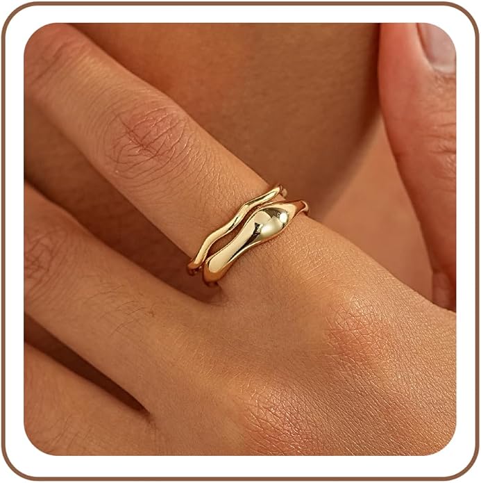 the City Rings for Women, Dainty 14K Gold Plated Stackable Thin Pinky Thumb Ring Set Hypoallergenic Wedding Bands Engagement Rings Non Tarnish Trendy Stuff Gold Jewelry Set Birthday Gifts for Mom