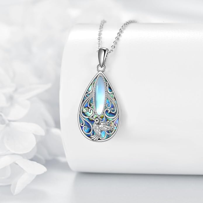 ONEFINITY Filigree Moonstone Necklace 925 Sterling Silver Bohemian Irish Celtic Necklace Abalone Shell Filigree Jewelry Gifts For Women