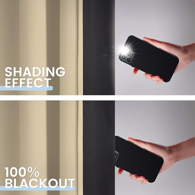 SimpleHome Beige 100% Blackout Curtains Room Darkening Living Room 72 Inch | Curtains for Bedroom,Thermal Insulated Grommet Window Drapes,Curtains for Living Room with Black Back,38 x 72 Inch,2 Panels