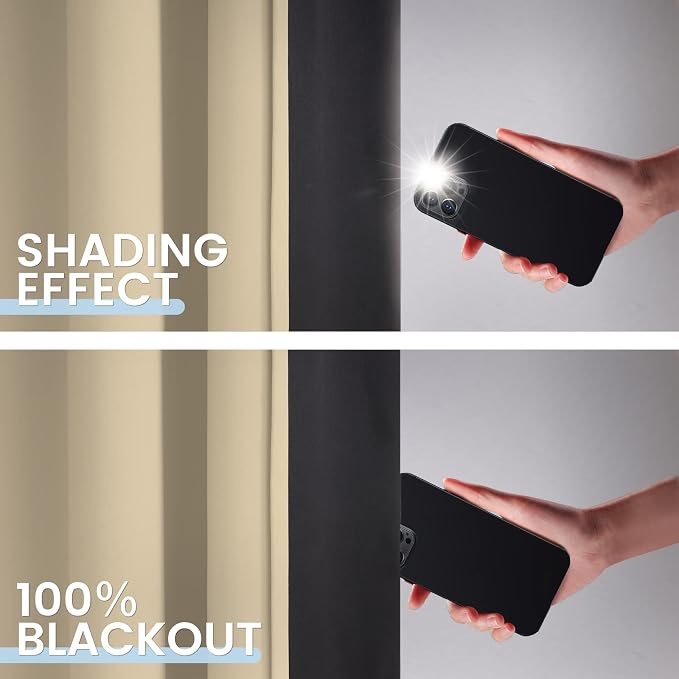 SimpleHome Beige 100% Blackout Curtains Room Darkening Living Room 63 Inch | Curtains for Bedroom,Thermal Insulated Grommet Window Drapes,Curtains for Living Room with Black Back,42 x 63 Inch,2 Panels
