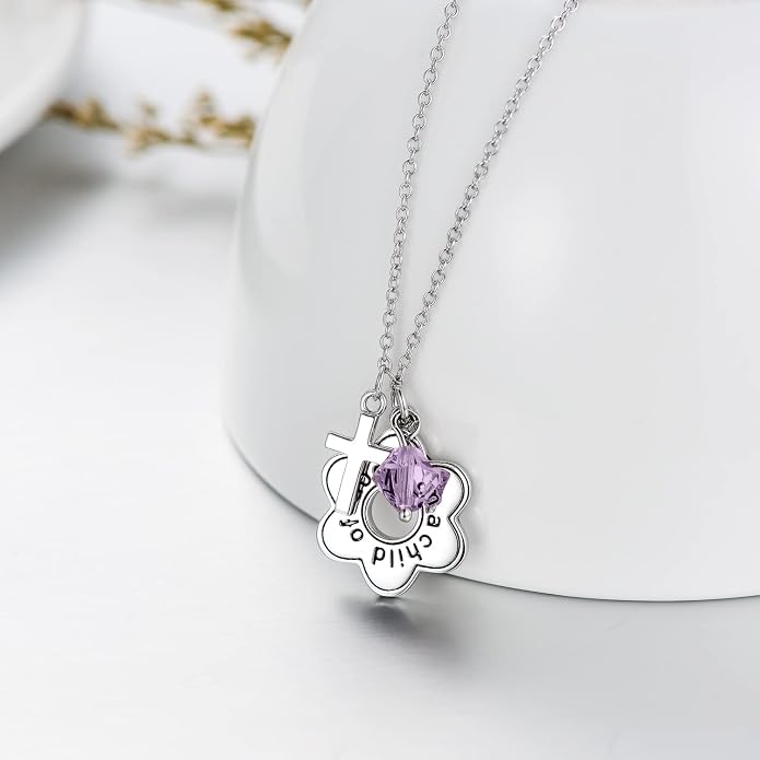 AOBOCO 925 Sterling Silver I Am a Child of God Daisy Necklace Jewelry Birthday Birthday Baptism Communion Gifts for Girls