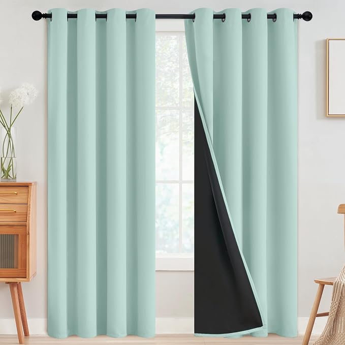 SimpleHome Aqua 100% Blackout Curtains Room Darkening Living Room 84 Inch | Curtains for Bedroom,Thermal Insulated Grommet Window Drapes,Curtains for Living Room with Black Back,52 x 84 Inch,2 Panels