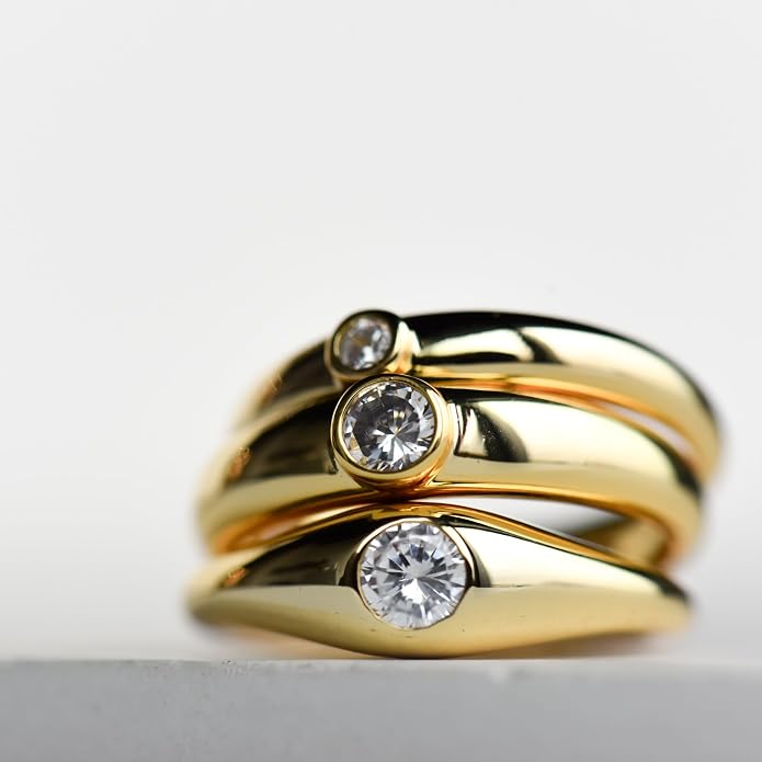 espere 14K Gold Thin Dome Ring for Women | Gold Pinky Ring Minimalist Signet Ring