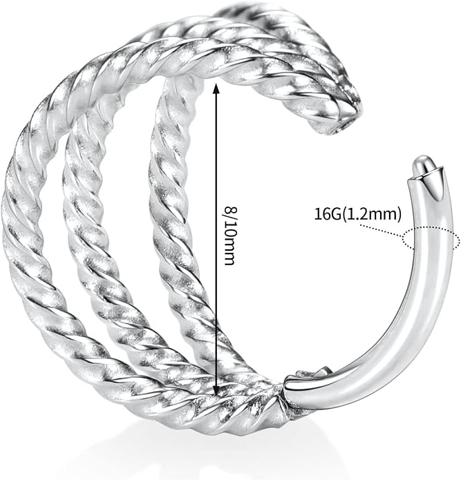 316L Surgical Steel Septum Clicker Ring Nose Ring Hoop Sleeper Hoop Earring Helix Rook Conch Cartilage Daith Tragus Earrings Lobe Nose Piercing Jewelry for Women