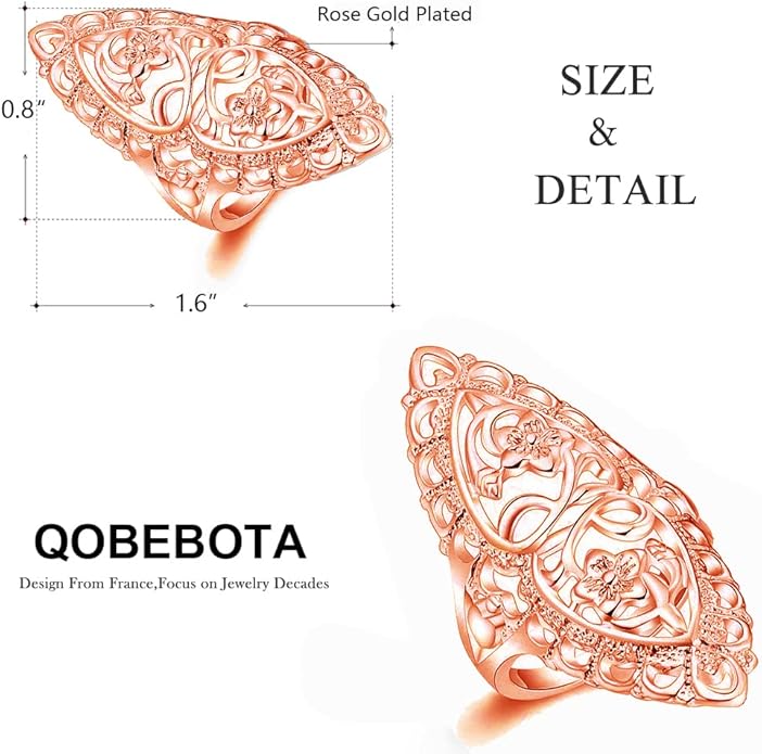 Rings for Women Summer Boho Rings Filigree Flower Ring Chunky Gold Ring Full Finger Rings Wide Band Womens Rings for Cocktail Party Birthday Gifts Statement Rings for Women