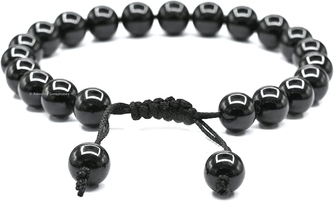 Amazing Gemstone Black Tourmaline Bracelet for Women Men's Gifts - Protection Healing Crystal Bracelet - 8mm Gemstone Beaded Adjustable Bracelet Pulseras para Hombres Mujer Stocking Stuffers