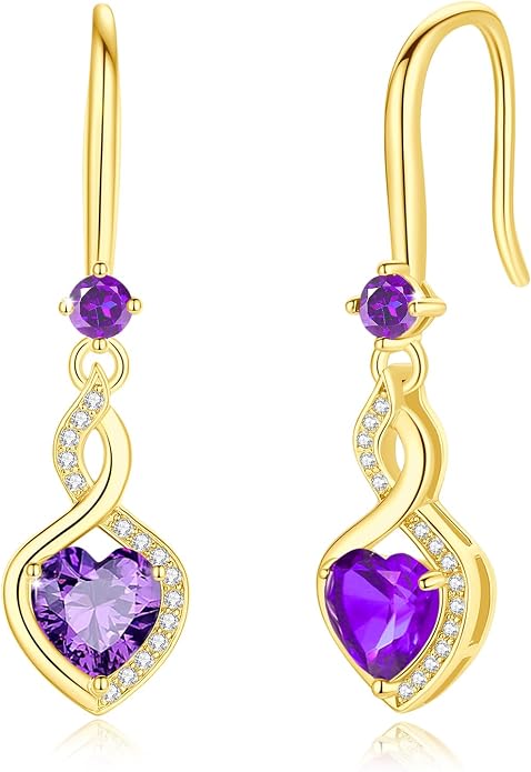FANCIME Heart Infinity Dangle Drop Earrings 925 Sterling Silver Heart Gemstone Birthstone Earring