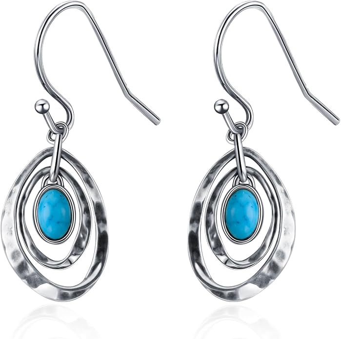 Real 925 Sterling Silver Trendy Dangle Earrings for Women | White Gold Plated | Hypoallergenic Turquoise/Black Onyx/Opal Filigree Jewelry Lightweight Celtic Lover Knot Leverback Earrings Gifts