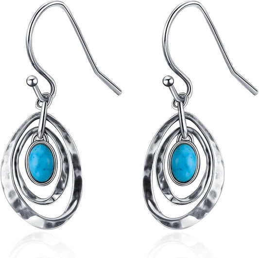 Real 925 Sterling Silver Trendy Dangle Earrings for Women | White Gold Plated | Hypoallergenic Turquoise/Black Onyx/Opal Filigree Jewelry Lightweight Celtic Lover Knot Leverback Earrings Gifts
