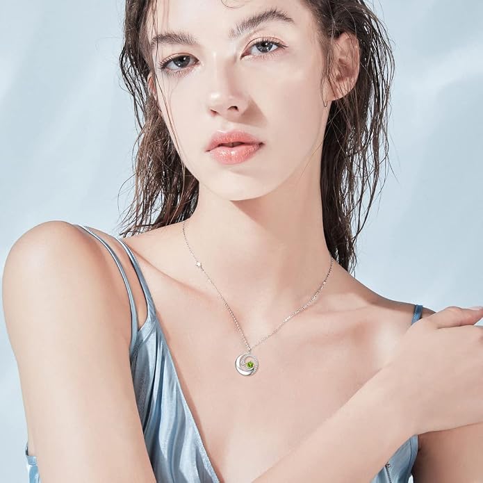 FANCIME Birthstone Necklaces 925 Sterling Silver Moon and Star Pendant Fine Jewelry Birthday Mothers Day Gifts for Mom Wife Her Daughter, Adjustable Chain 16+2"