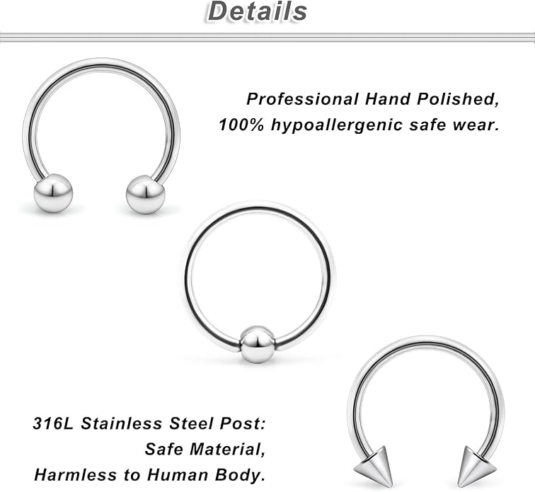 00G 0G 2G 4G 6G 8G 10G 12G 14G 16G Septum Rings Silver Black Surgical Steel Heavy Gauges Earrings Stretching kit Eyebrow Lip Septm Nose Rings Helix Tragus Daith Rook Earrings Hoops 10mm-19mm