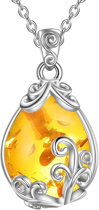 POPLYKE Sterling Silver Gemstone Teardrop Pendant Necklace Crystal Jewelry for Women