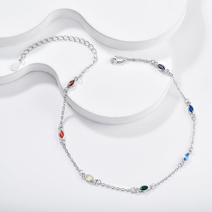 MEDWISE Sterling Silver Chakra Anklet 7 Chakra Beach Anklet Bracelet Link Chain Ankle Bracelet Gift for Women